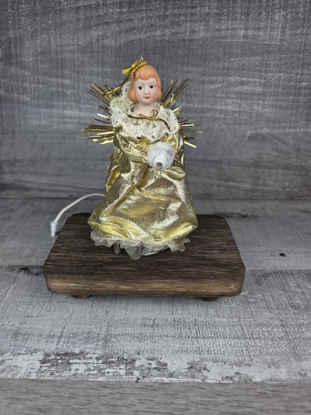 VTG Woolworth Christmas Angel Tree 5" Topper Ornament Lighted Kitschy Gold g71d3